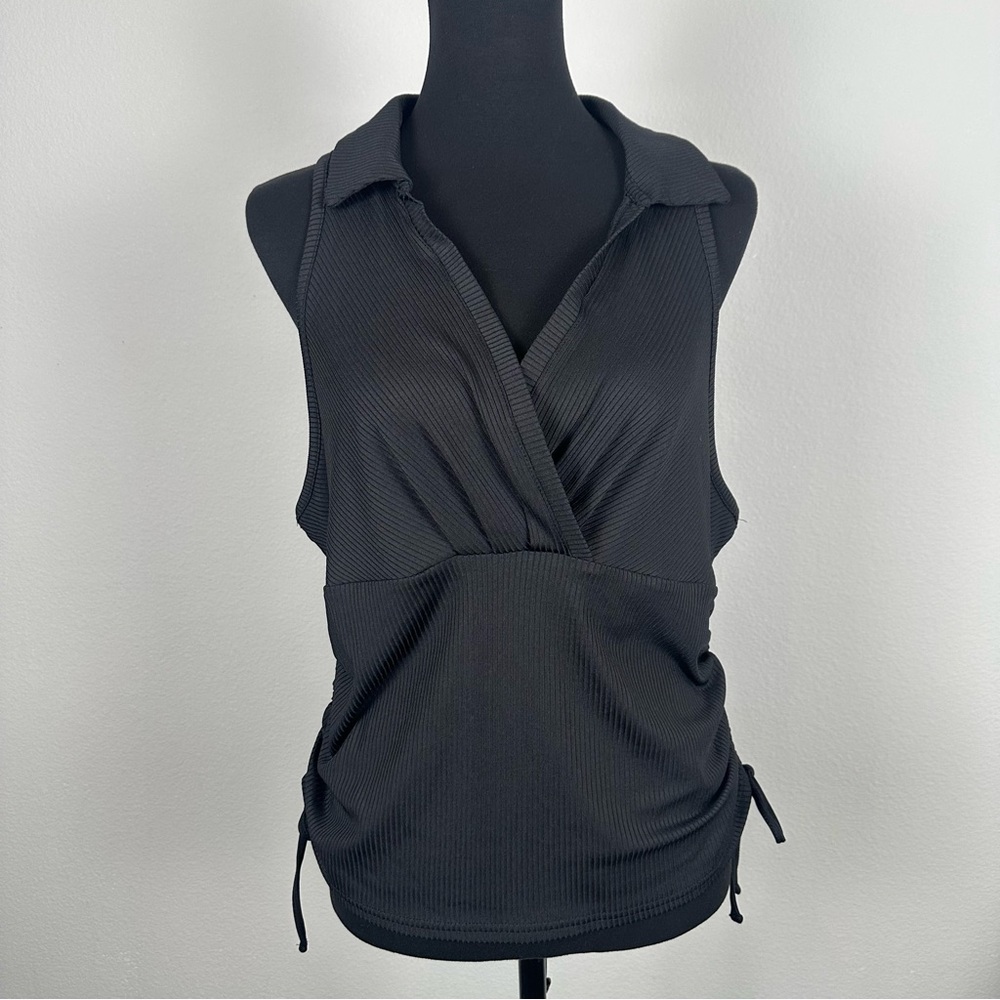 No Boundaries Black Surplice Sleeveless Polo Stretch Shirt Juniors Plus Size XXL